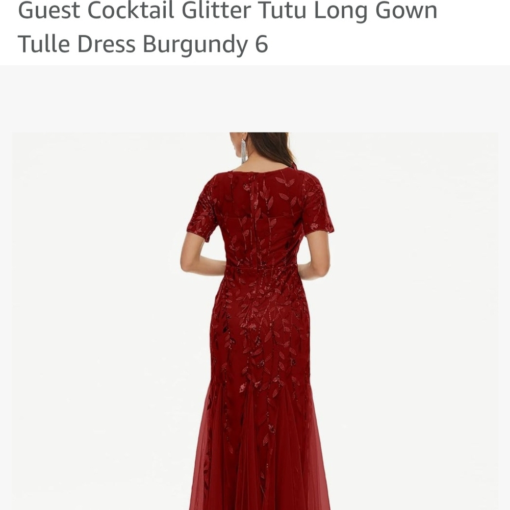 Red Maxi Gown with Crew Neck and Short Sleeves